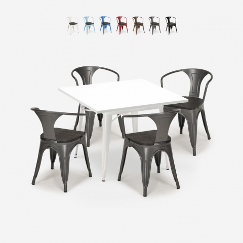 zestaw industrialny stół 80x80cm i 4 krzesła century wood white Promocja