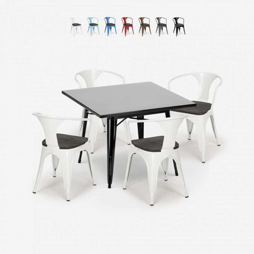 zestaw stół industrialny 80x80cm i 4 krzesła Lix century wood black Oferta