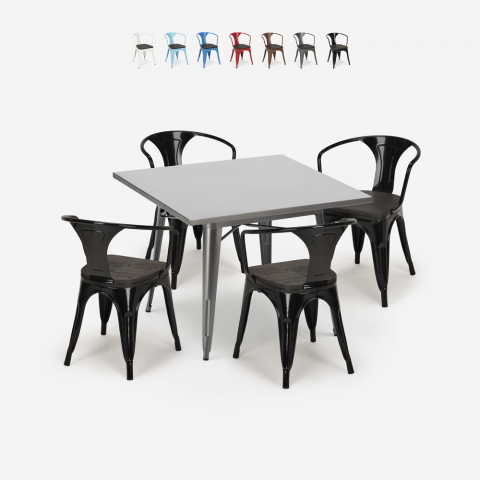 zestaw industrialny stół 80x80cm i 4 krzesła Lix century wood Promocja