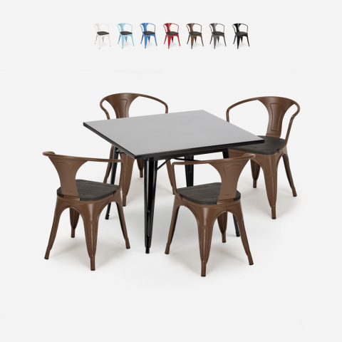 zestaw stół industrialny 80x80cm i 4 krzesła century wood black Promocja