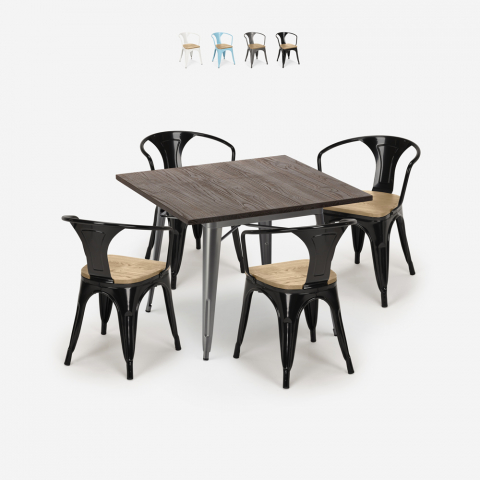 zestaw industrialny stół 80x80cm i 4 krzesła hustle top light Promocja
