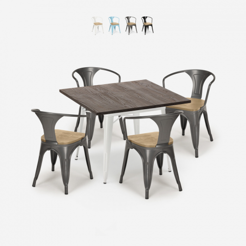 industrialny stół 80x80cm i 4 krzesła Lix hustle white top light Promocja