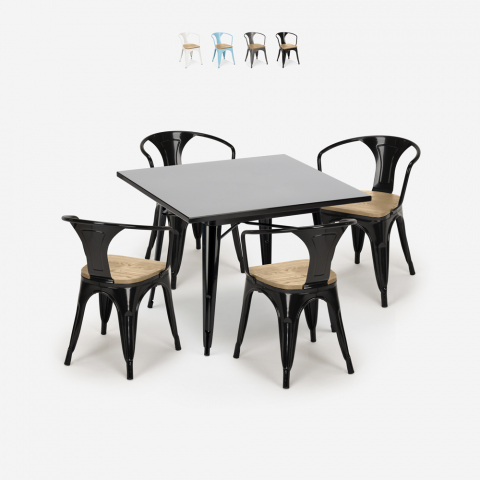 zestaw stół 80x80cm i 4 krzesła century black top light Promocja