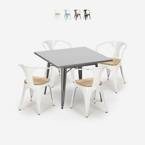 zestaw industrialny stół 80x80cm i 4 krzesła century top light Promocja