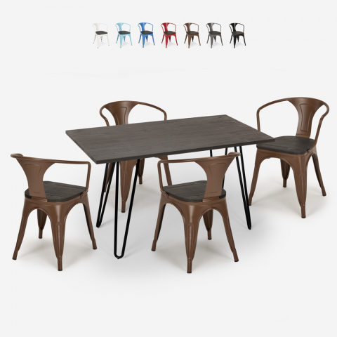zestaw industrialny stół 120x60cm i 4 krzesła wismar wood Promocja