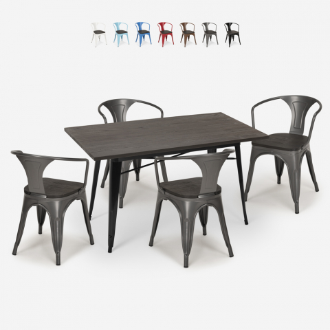 Zestaw industrialny 4 krzeseł tolix i stół 120x60cm Caster Wood Promocja