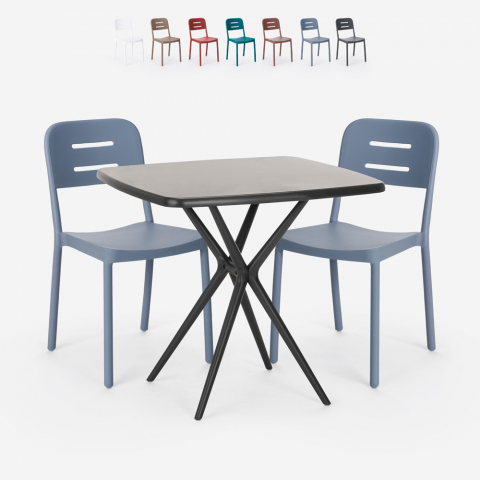 Zestaw 2 krzesła nowoczesny design stół kwadratowy 70x70cm czarny Larum Dark