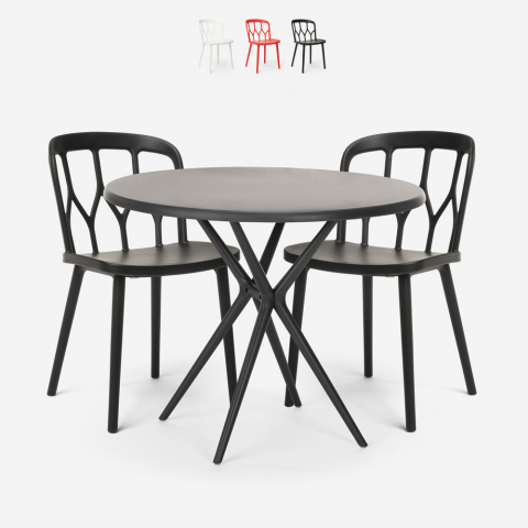 Zestaw stół 80cm i 2 krzesła z polipropylenu Kento Dark Promocja
