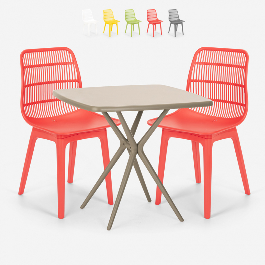 Zestaw 2 krzesła i stół 70x70cm beż kwadratowy design Cevis Promocja
