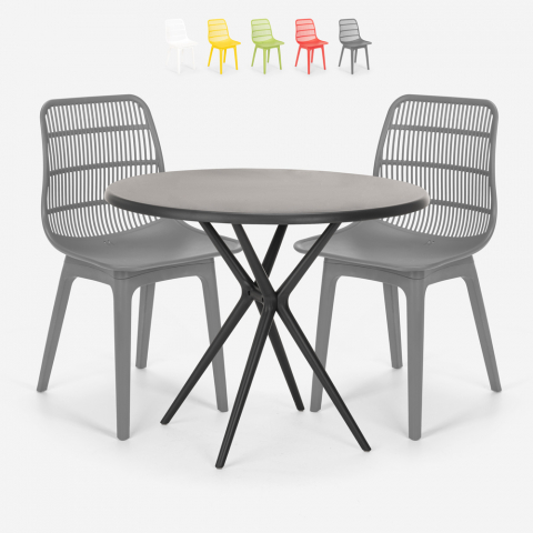 Zestaw stół 80cm i 2 krzesła z polipropylenu Bardus Dark Promocja