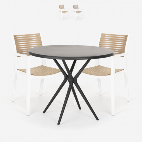 Zestaw 2 krzesła nowoczesny design i stół 80cm Fisher Dark