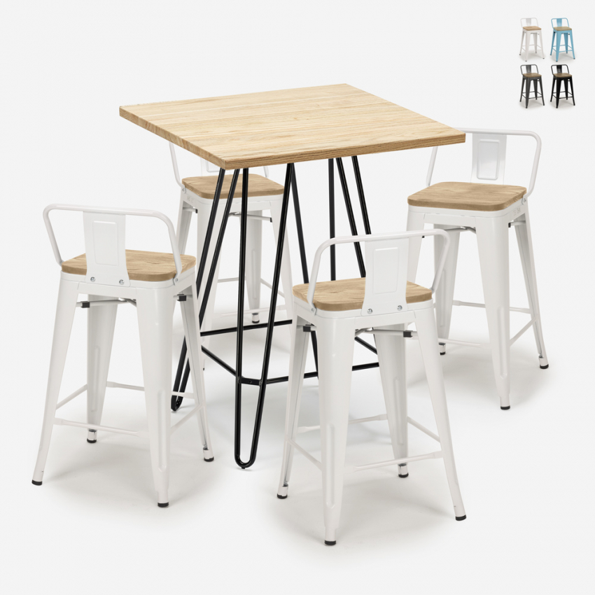 zestaw 4 hokery i stolik 60x60cm mason steel top light Sprzedaż zestaw 4 hokery i stolik 60x60cm mason steel top light Sprzedaż