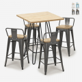 zestaw 4 hokery i stolik 60x60cm mason steel top light Promocja
