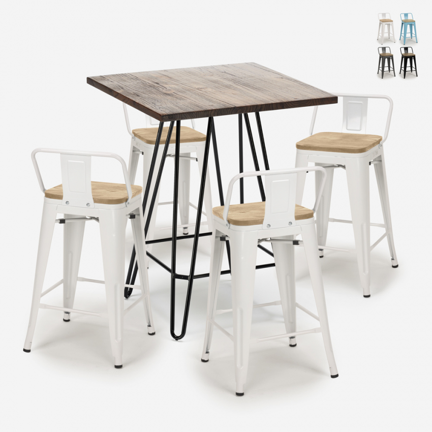 zestaw 4 taboretów i stolik 60x60cm mason noix steel top light Promocja zestaw 4 taboretów i stolik 60x60cm mason noix steel top light Promocja