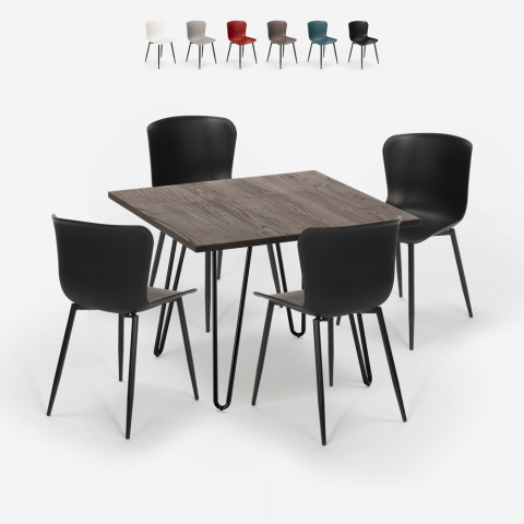 Zestaw kwadratowy stół 80x80cm 4 krzesła styl industrialny  Promocja