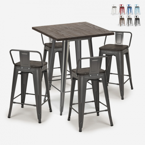Zestaw industrialny 4 taborety tolix i stolik 60x60cm Peaky Promocja