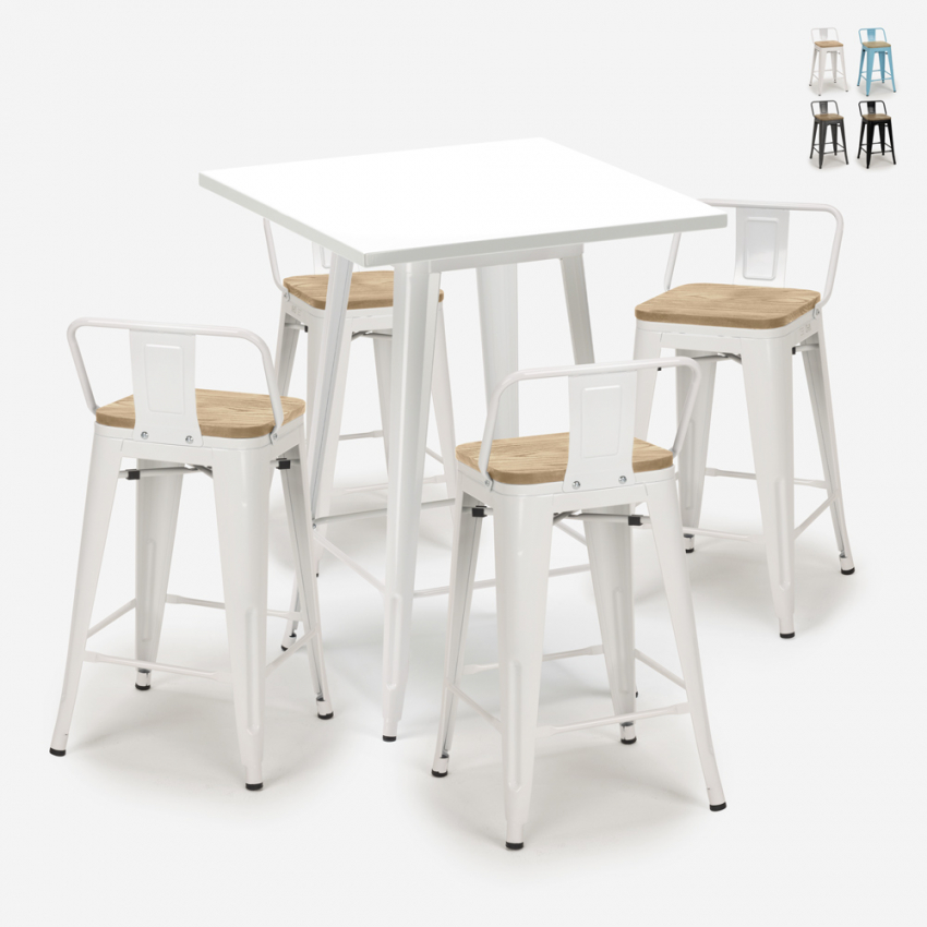 zestaw industrialny 4 stołki i stolik 60x60cm bucket steel white Promocja