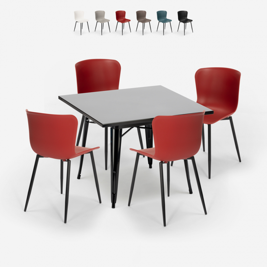 zestaw 4 krzesła stół 80x80cm Lix kwadrat styl industrialny wrench dark Sprzedaż