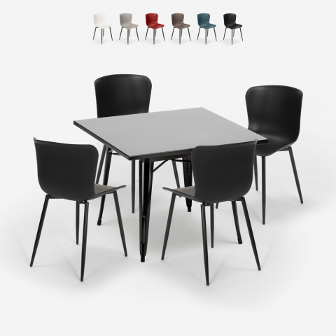 zestaw 4 krzesła stół 80x80cm kwadrat styl industrialny wrench dark Promocja