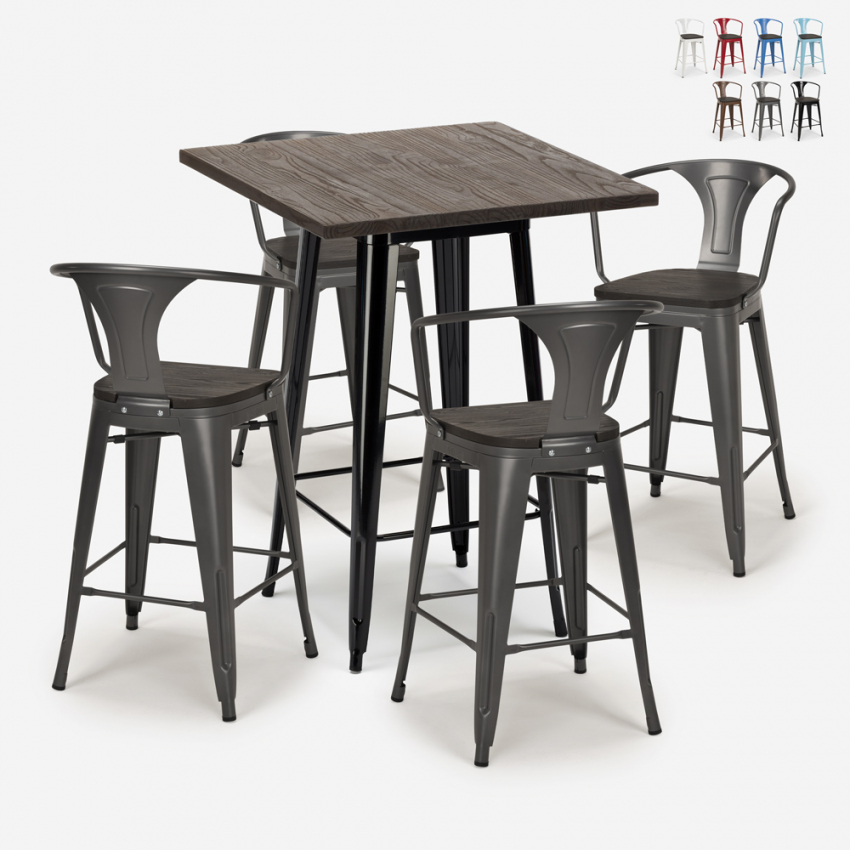 zestaw 4 industrialnych stołków i wysoki stolik 60x60cm bruck wood black Katalog zestaw 4 industrialnych stołków i wysoki stolik 60x60cm bruck wood black Katalog