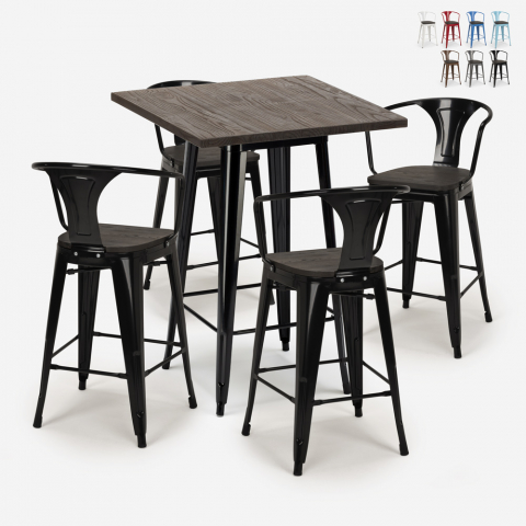 zestaw 4 industrialnych stołków i wysoki stolik 60x60cm bruck wood black Promocja