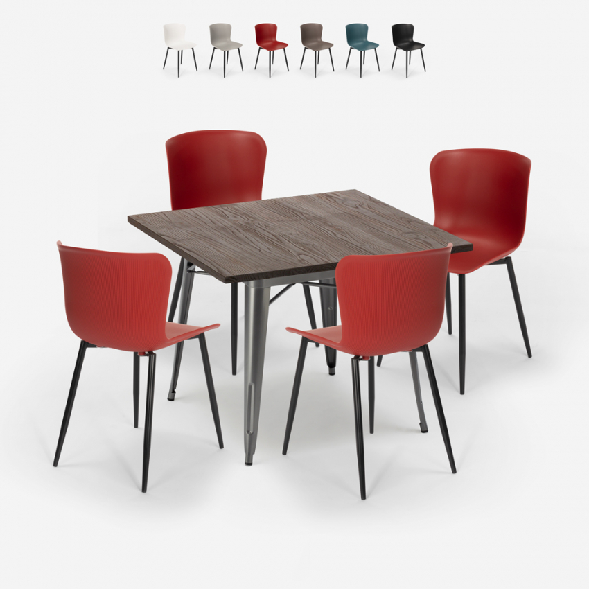 zestaw stół kwadratowy 80x80cm design industrialny 4 krzesła anvil Rabaty