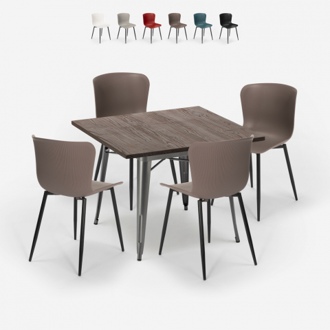 zestaw stół kwadratowy 80x80cm design industrialny 4 krzesła anvil Promocja