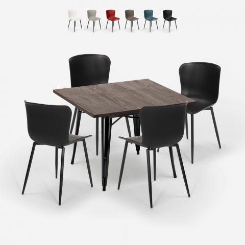 Zestaw stół industrialny 80x80cm i 4 krzesła Tolix Anvil Dark Promocja