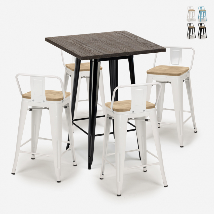 zestaw 4 taboretów i stół industrialny 60x60cm rough black Oferta zestaw 4 taboretów i stół industrialny 60x60cm rough black Oferta