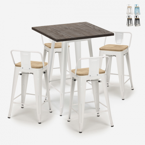 zestaw industrialny stoł 60x60cm i 4 stołki Lix rough white Promocja