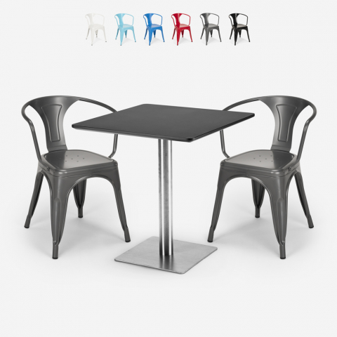 Zestaw 2 krzesła Tolix stolik kawowy 70x70cm Horeca bary restauracje Starter Silver