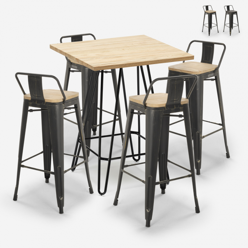 zestaw 4 stołki w stylu vintage i stolik industrialny 60x60 cm rhodes Promocja zestaw 4 stołki w stylu vintage i stolik industrialny 60x60 cm rhodes Promocja