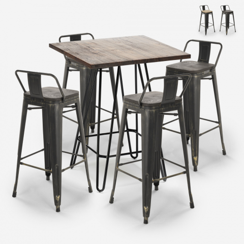 industrialny stół barowy 60 x 60 cm i 4 stołki w stylu vintage rhodes noix Promocja