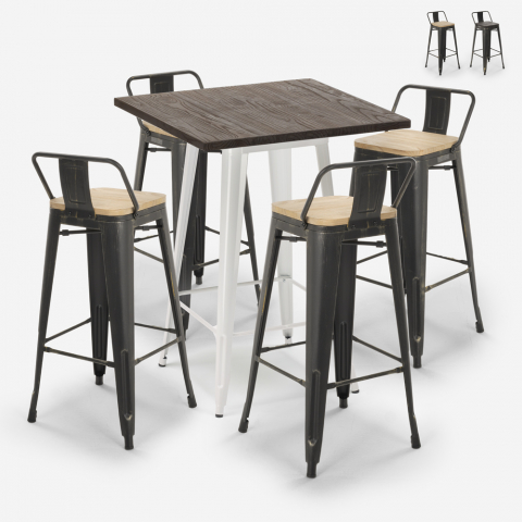 Wysoki stolik kawowy 60x60cm i 4 stołki tolix w stylu vintage Axel White