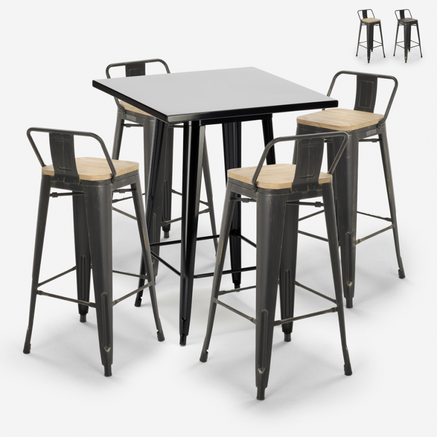 zestaw 4 taboretów vintage i wysoki industrialny czarny stół 60x60cm rush black Sprzedaż zestaw 4 taboretów vintage i wysoki industrialny czarny stół 60x60cm rush black Sprzedaż