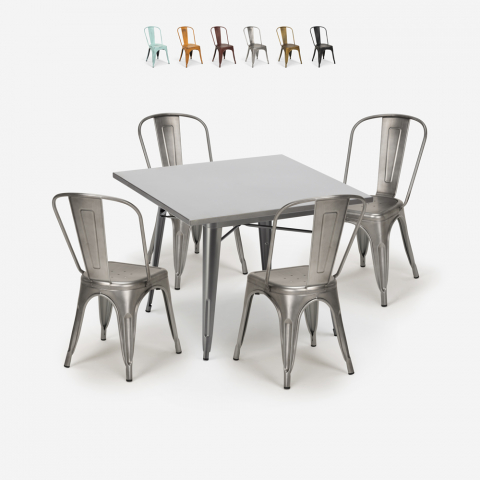 Zestaw kuchenny 4 krzesła vintage tolix i stół industrialny 80x80cm State Promocja