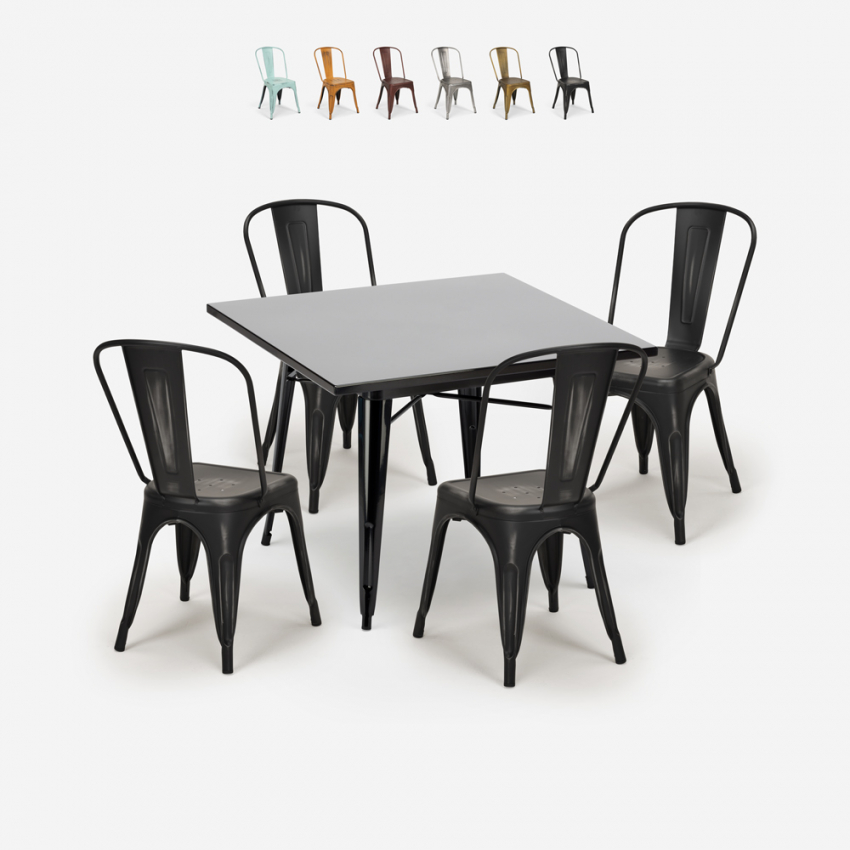 zestaw 4 krzeseł w stylu Lix i industrialny stół 80x80cm state black Rabaty