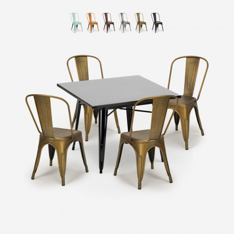zestaw 4 krzeseł w stylu i industrialny stół 80x80cm state black Promocja