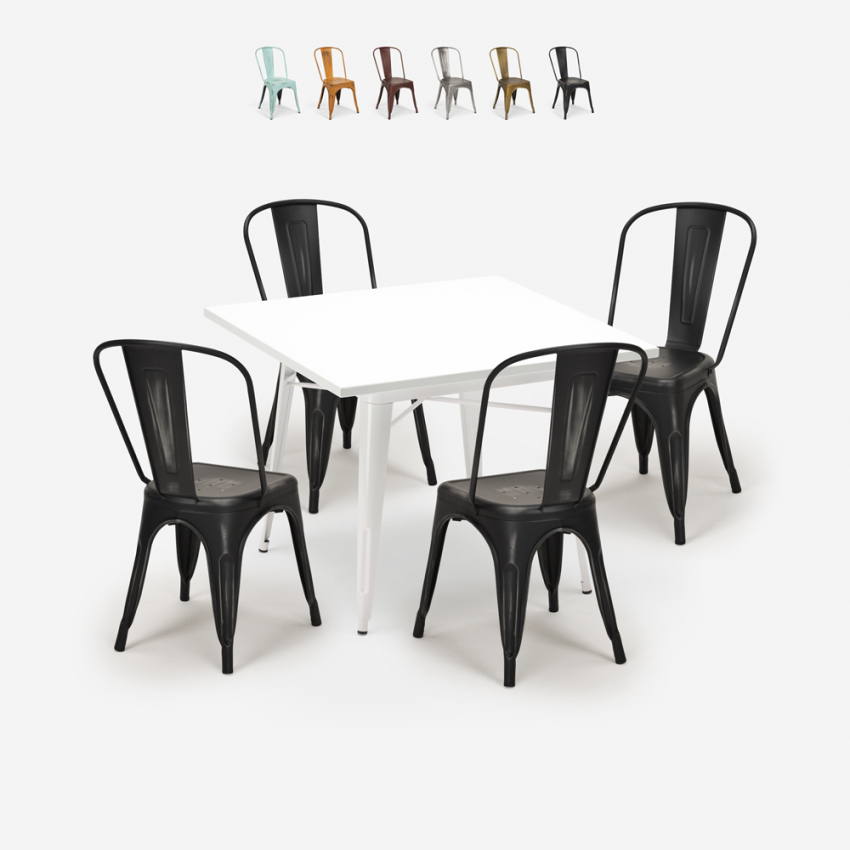 zestaw 4 krzeseł i stół industrialny 80x80cm state white Sprzedaż