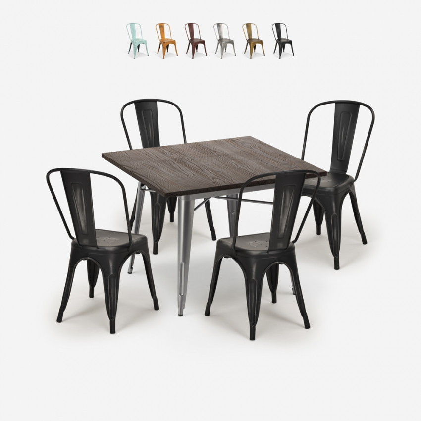 industrialny stół do jadalni 80x80cm i 4 krzesła Lix burton Rabaty