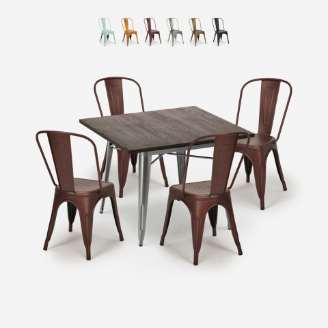 industrialny stół do jadalni 80x80cm i 4 krzesła burton Promocja