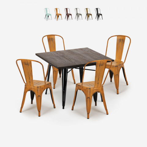 zestaw 4 krzeseł vintage stół do jadalni 80x80cm burton black Promocja