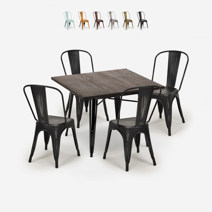 zestaw 4 krzeseł vintage stół do jadalni 80x80cm burton black Sprzedaż