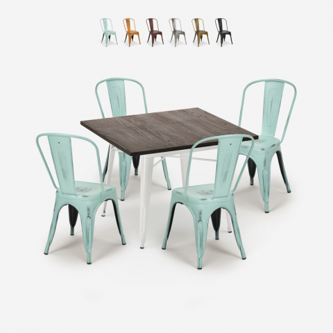 Industrialny stół kuchenny 80x80cm i 4 krzesła tolix Burton White Promocja