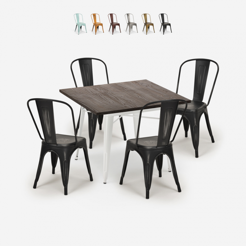 industrialny stół kuchenny 80x80cm i 4 krzesła burton white Sprzedaż