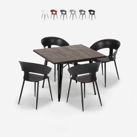 zestaw kuchenny 4 krzesła nowoczesny stół kwadratowy 80x80cm reeve black Promocja