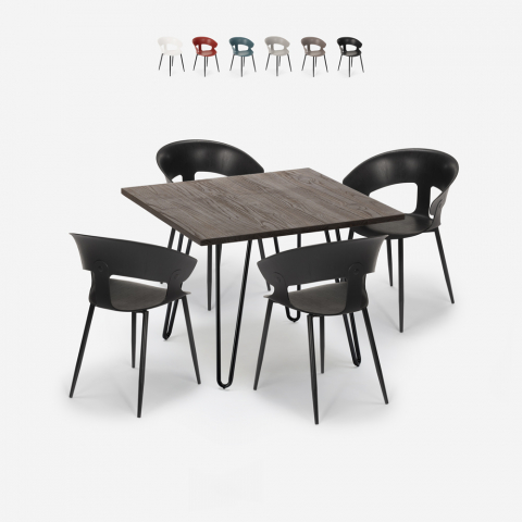Zestaw 4 krzesła i stół 80x80cm Maeve Dark Promocja