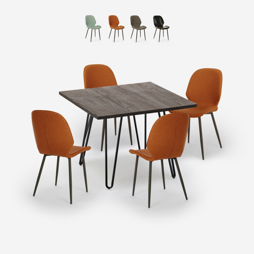 Zestaw stół industrialny 80x80cm i 4 krzesła Wright Dark Promocja