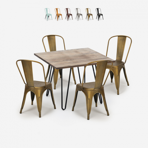 zestaw 4 krzeseł i industrialny stół 80x80cm hedges Promocja