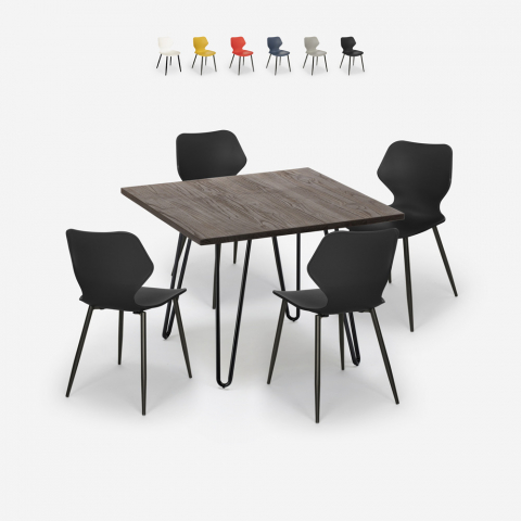Zestaw 4 krzesła i stół 80x80cm Sartis Dark Promocja